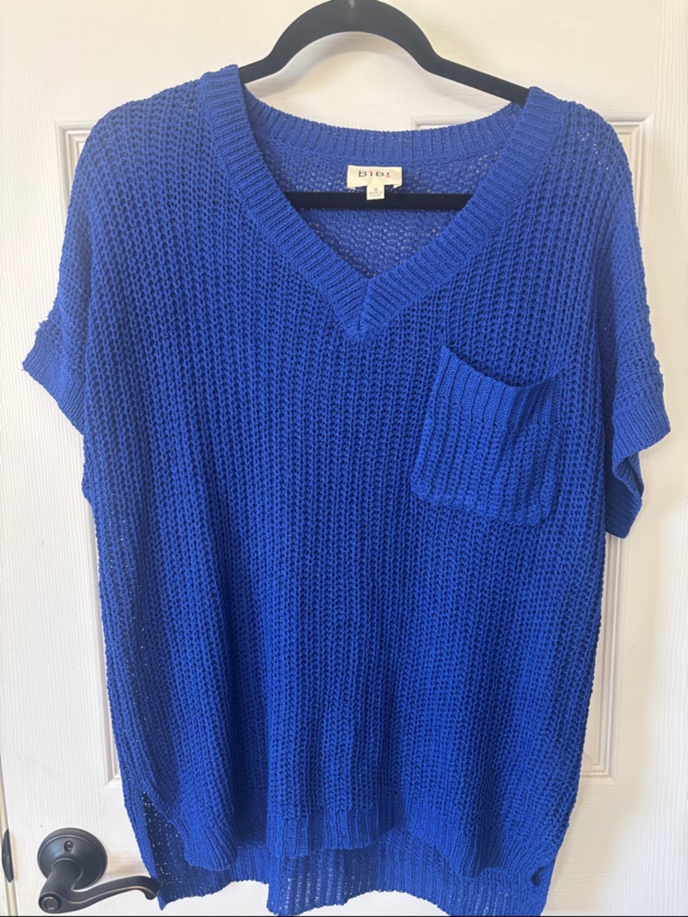 BiBi Royal Blue Open-Knit V-Neck Sweater